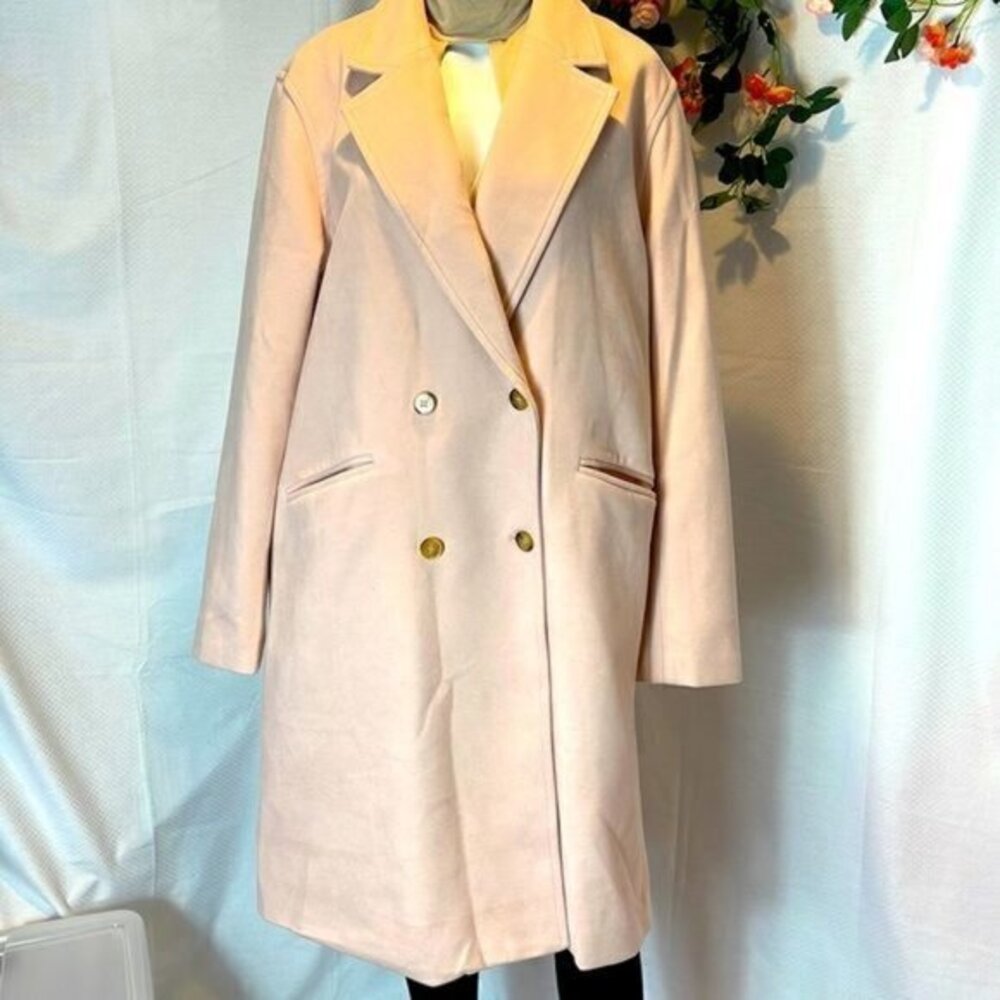 Plus Size Notch Lapel Double-Breasted Light Pink‎ Coat Size XXL